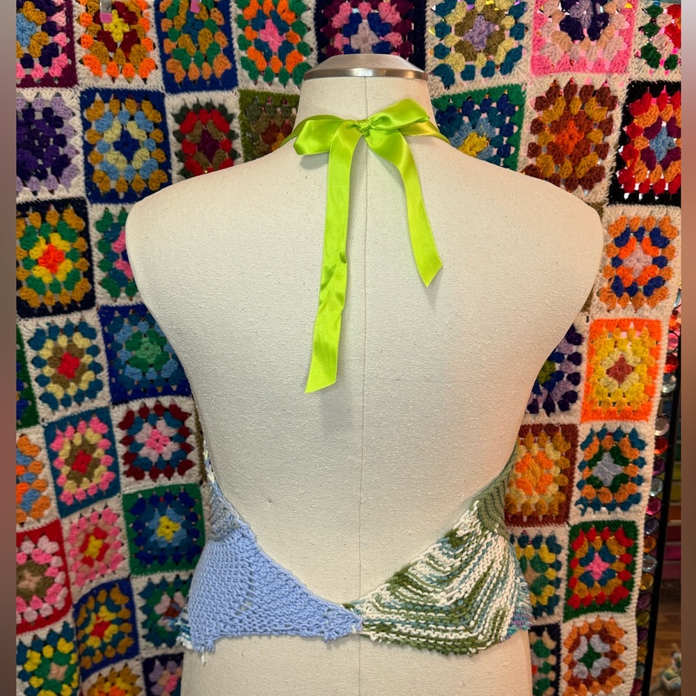Handmade Reversible Crochet Wrap Halter Top - Picture 4 of 13